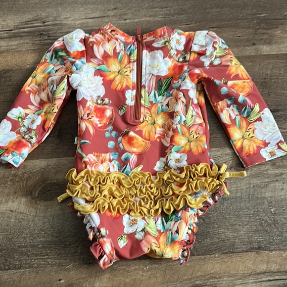 Posh Peanut 6-12 Months Swim Suit Rash Guard Long Sleeve Floral Fruit - Picture 2 of 4